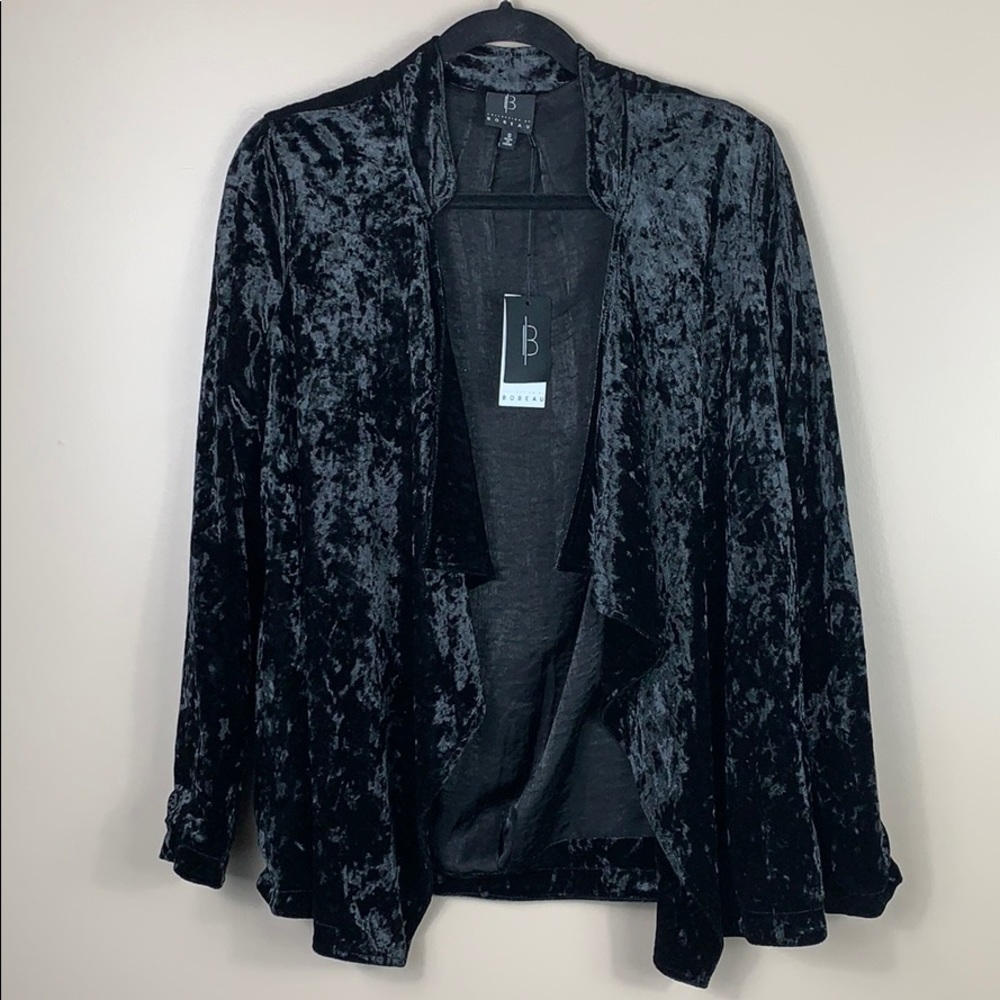 NWT Bobeau black crushed velvet cardigan sz sm